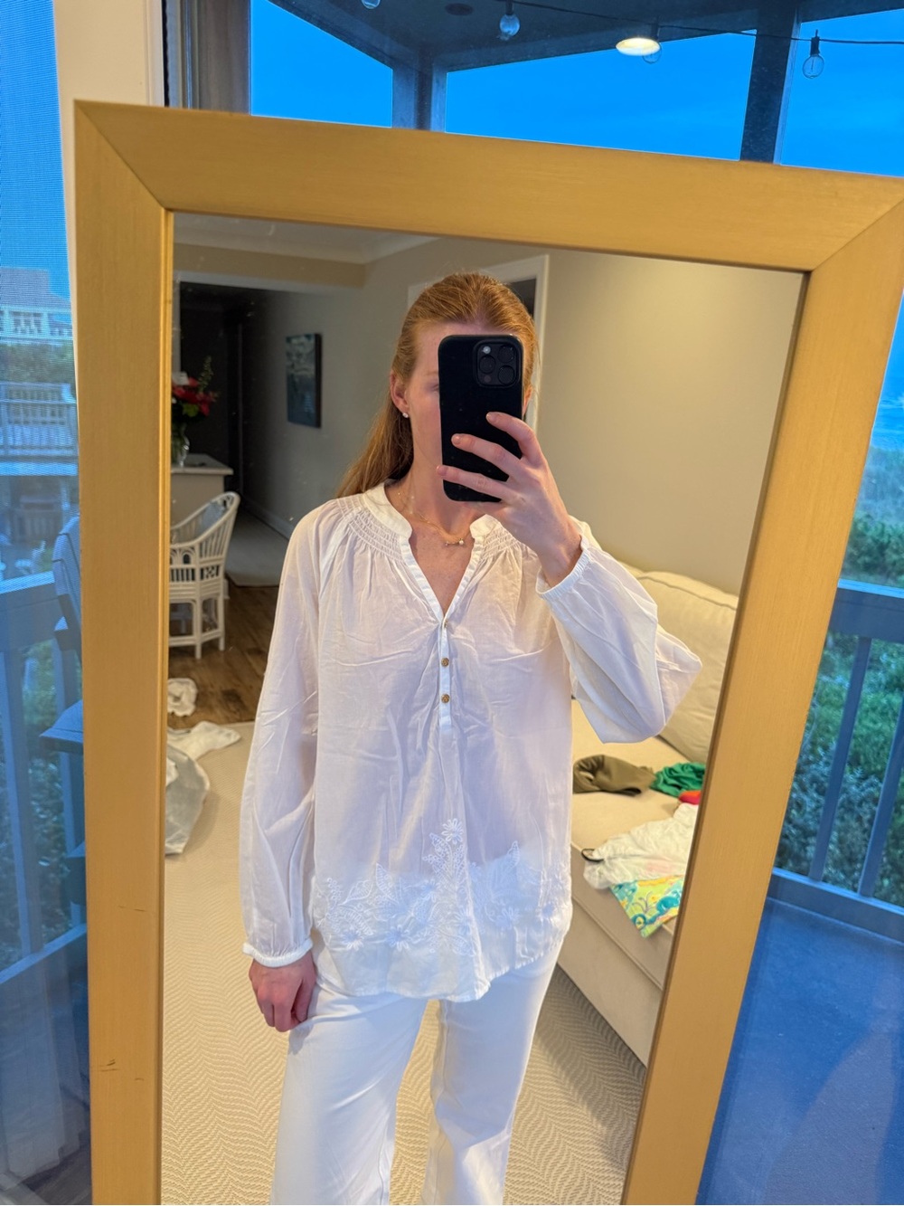 Lilly Pulitzer White Embroidered Long-Sleeve Peasant Blouse
